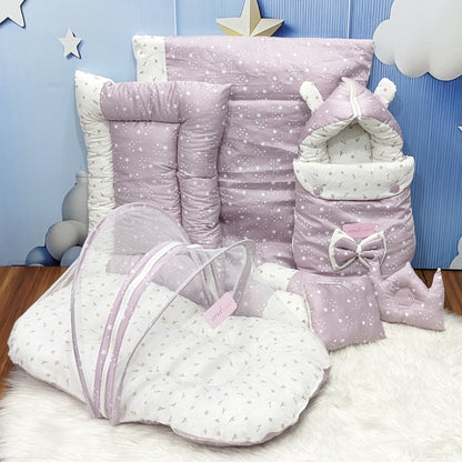 Starry Dreams Baby Bedding Set - 8 Pieces (Dusty Purple) | Large