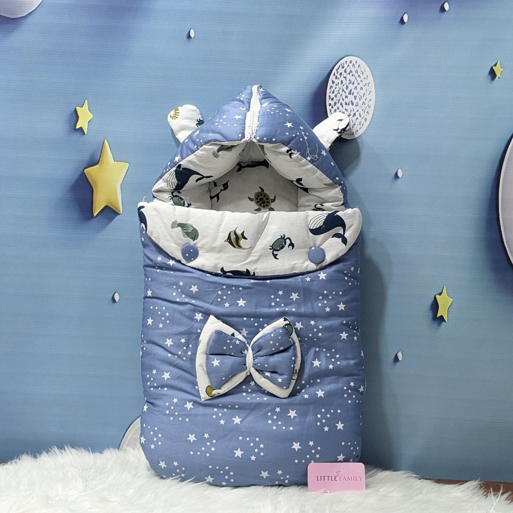 Starry Dreams Baby Bedding Set - 8 Pieces (Pastel Grey Blue) | Large