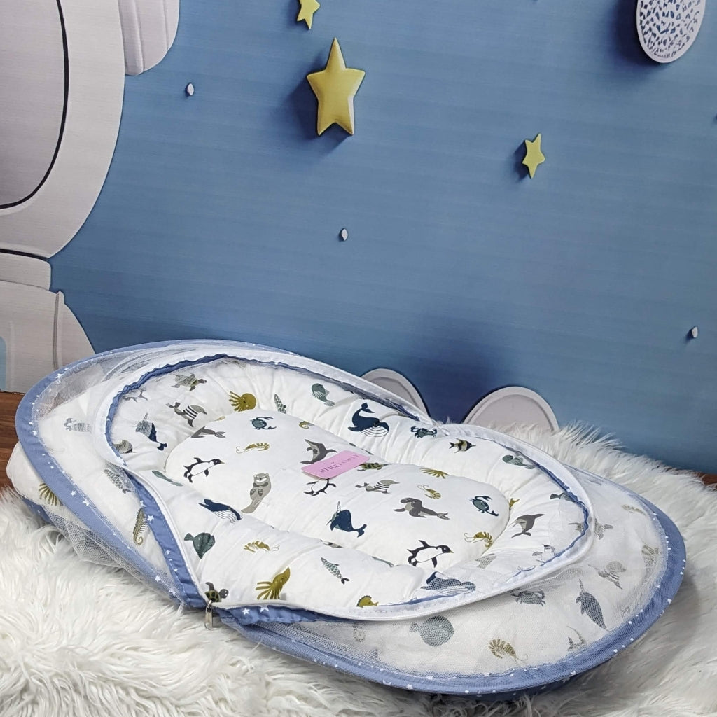 Starry Dreams Baby Bedding Set - 8 Pieces (Pastel Grey Blue) | Large