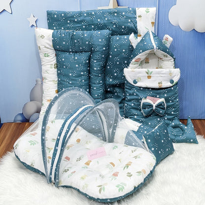 Starry Dreams Baby Bedding Set - 8 Pieces (Pine Green) | Large
