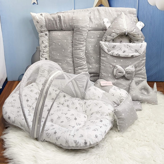 Starry Dreams Baby Bedding Set - 8 Pieces (Soft Grey) | Large