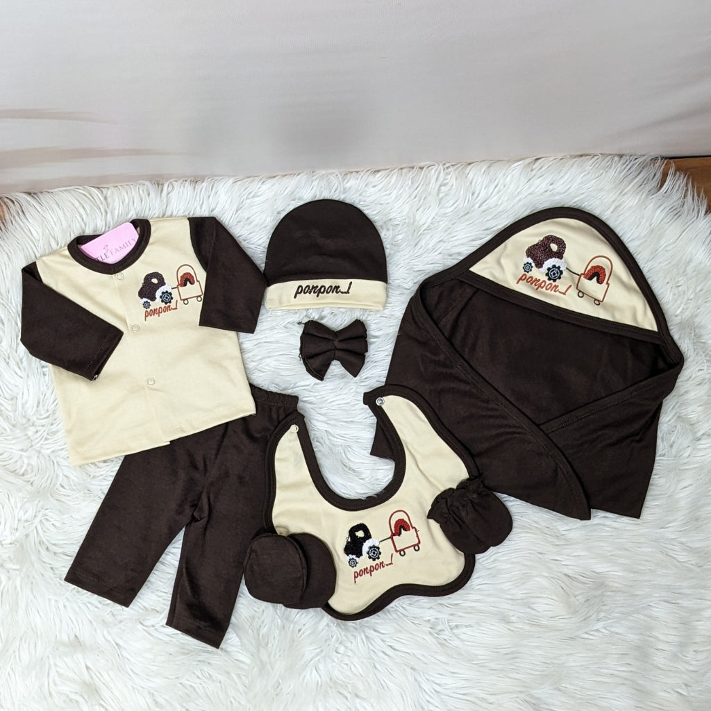 Premium 10 Piece Baby Starter set | Ponpon Theme - Brown