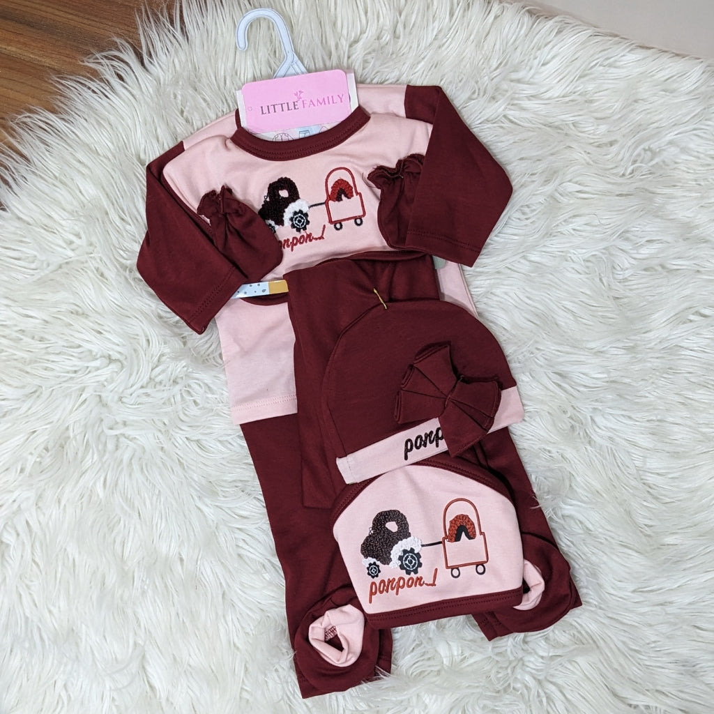 Premium 10 Piece Baby Starter set | Ponpon Theme - Maroon