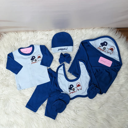 Premium 10 Piece Baby Starter set | Ponpon Theme - Blue