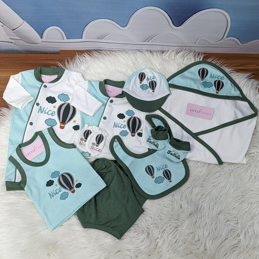 Premium Newborn Baby 10-Piece Gift Set - (Ballon) | Green