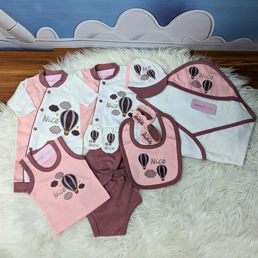 Premium Newborn Baby 10-Piece Gift Set - (Ballon) | Pink