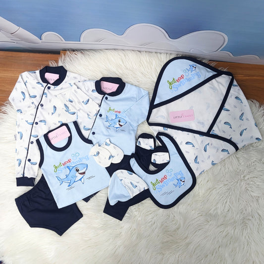 Premium Newborn Baby 10-Piece Gift Set - (Shark) | Blue