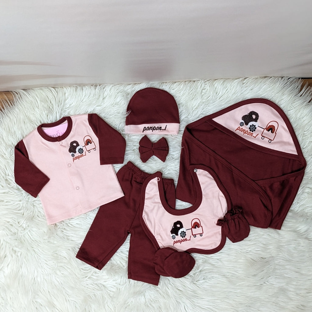 Premium 10 Piece Baby Starter set | Ponpon Theme - Maroon