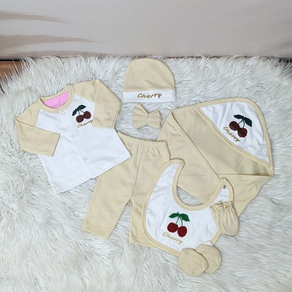 Premium 10 Piece Baby Starter set | Cherry Theme - Cream