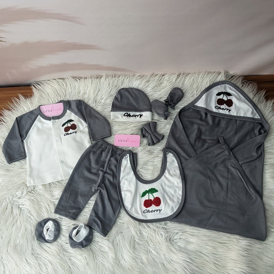 Premium 10 Piece Baby Starter set | Cherry Theme - Grey