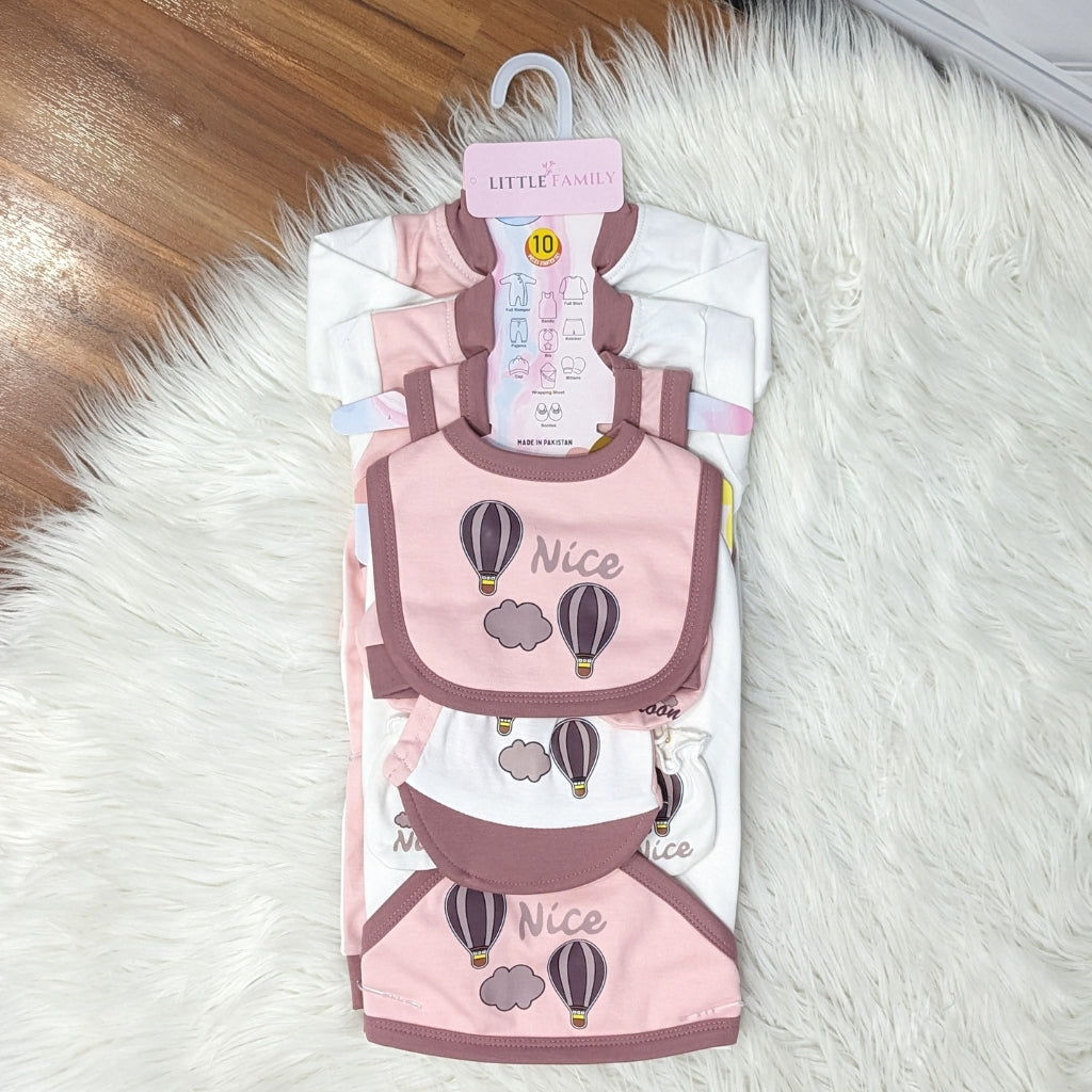 Premium Newborn Baby 10-Piece Gift Set - (Ballon) | Pink