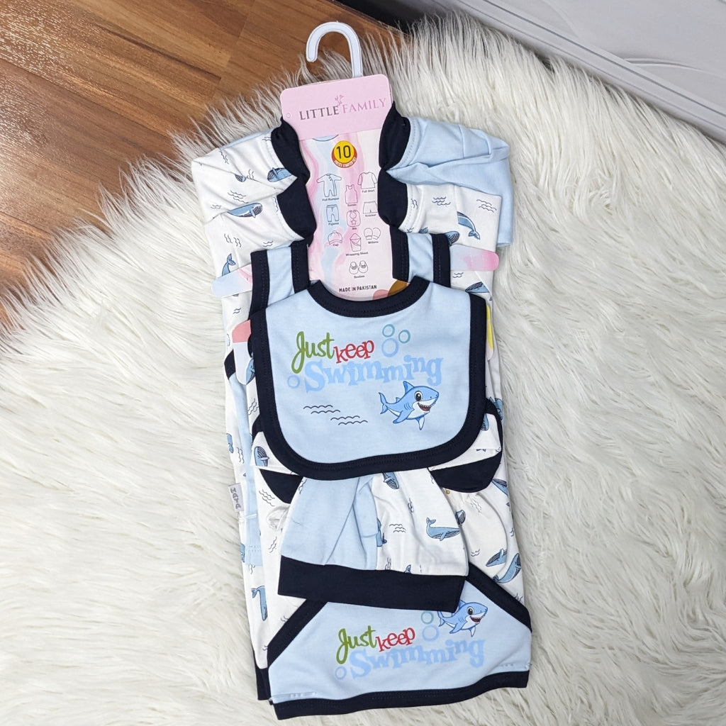 Premium Newborn Baby 10-Piece Gift Set - (Shark) | Blue