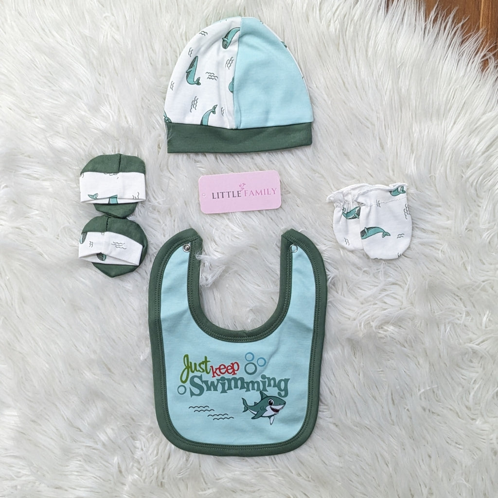 Premium Newborn Baby 10-Piece Gift Set - (Shark) | Green