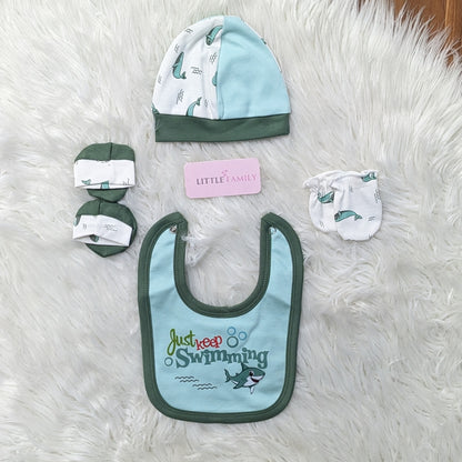 Premium Newborn Baby 10-Piece Gift Set - (Shark) | Green