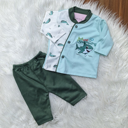 Premium Newborn Baby 10-Piece Gift Set - (Shark) | Green