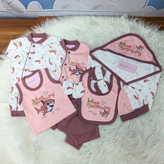 Premium Newborn Baby 10-Piece Gift Set - (Shark) | Pink