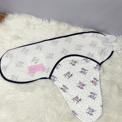 "Welcome to the world" Theme Baby Swaddle – Navy Blue