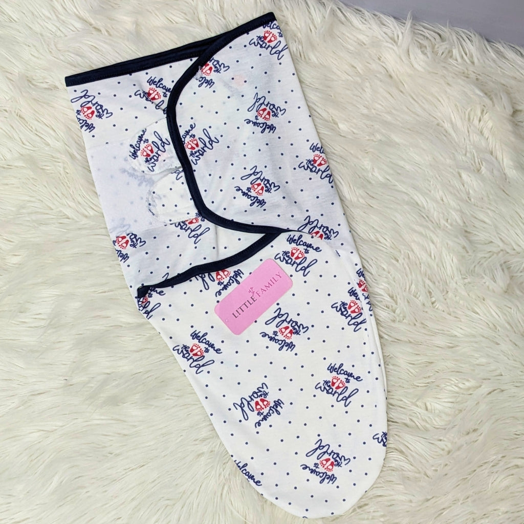 "Welcome to the world" Theme Baby Swaddle – Navy Blue