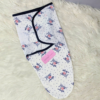 "Welcome to the world" Theme Baby Swaddle – Navy Blue