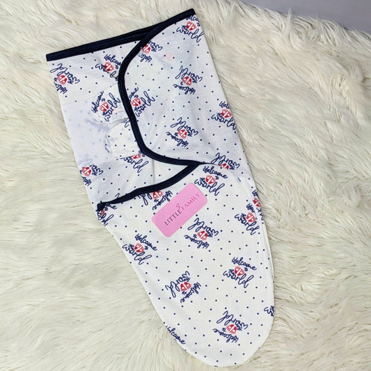"Welcome to the world" Theme Baby Swaddle – Navy Blue