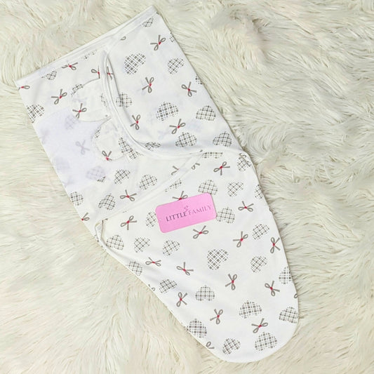 "Heart Ribbon" Theme Baby Swaddle – White