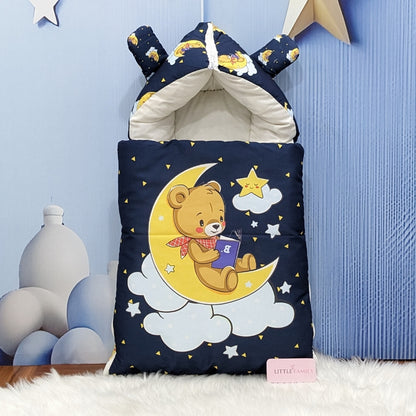 "Teddy On Moon" Baby 8 PC'S Bedding Set - (Navy Blue) | Large