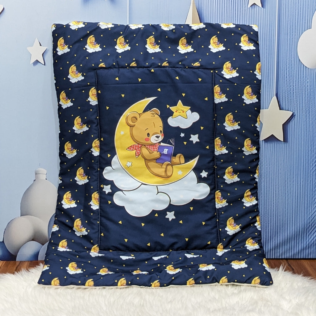 "Teddy On Moon" Baby 8 PC'S Bedding Set - (Navy Blue) | Large