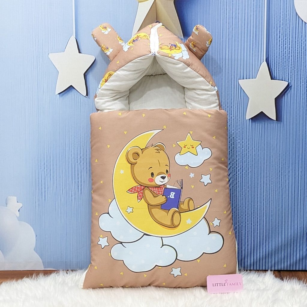 "Teddy On Moon" Baby 8 PC'S Bedding Set - (Soft Camel) | Large