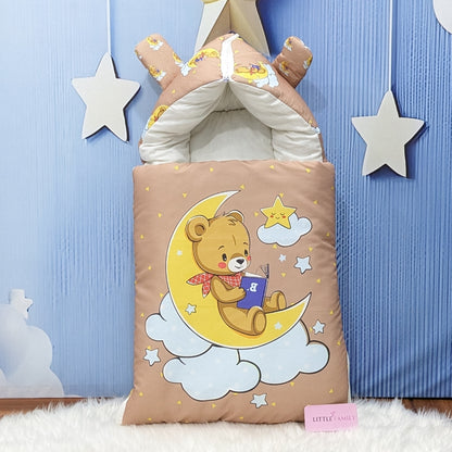 "Teddy On Moon" Baby 8 PC'S Bedding Set - (Soft Camel) | Large