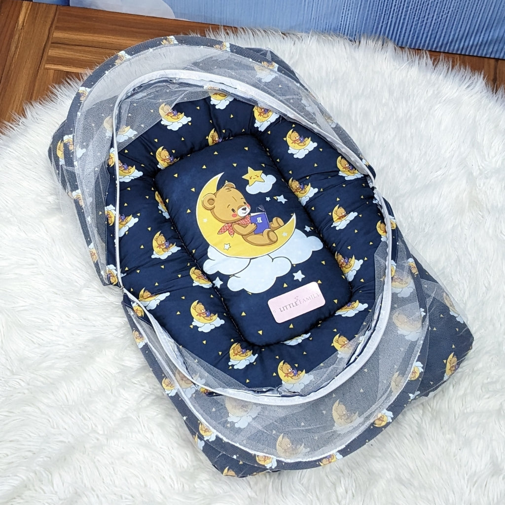 "Teddy On Moon" Baby 8 PC'S Bedding Set - (Navy Blue) | Large