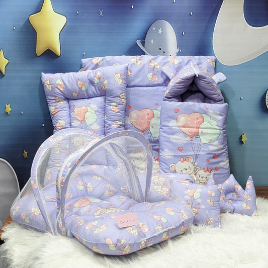 "Teddy Love" Baby 8 PC'S Bedding Set - (Purple) | Large