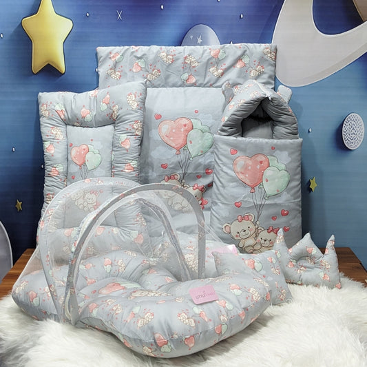 "Teddy Love" Baby 8 PC'S Bedding Set - (Grey) | Large