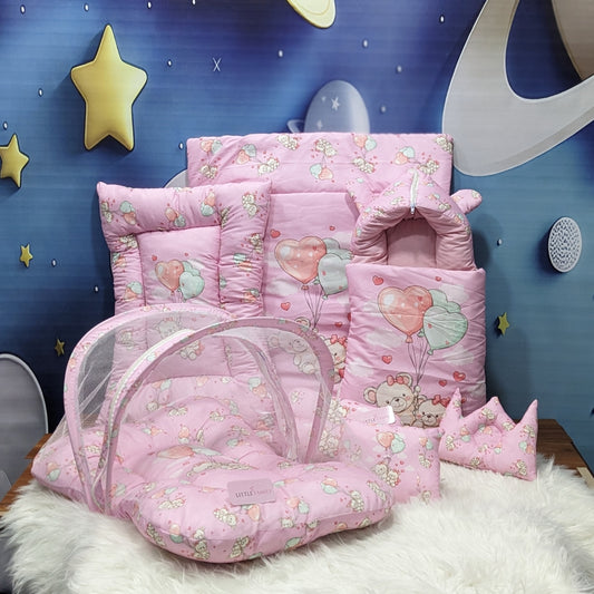 "Teddy Love" Baby 8 PC'S Bedding Set - (Pink) | Large