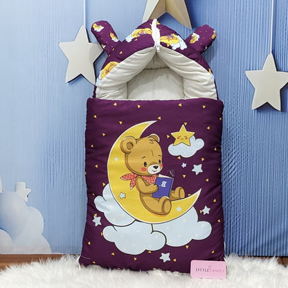 "Teddy On Moon" Baby 8 PC'S Bedding Set - (Berry Purple) | Large