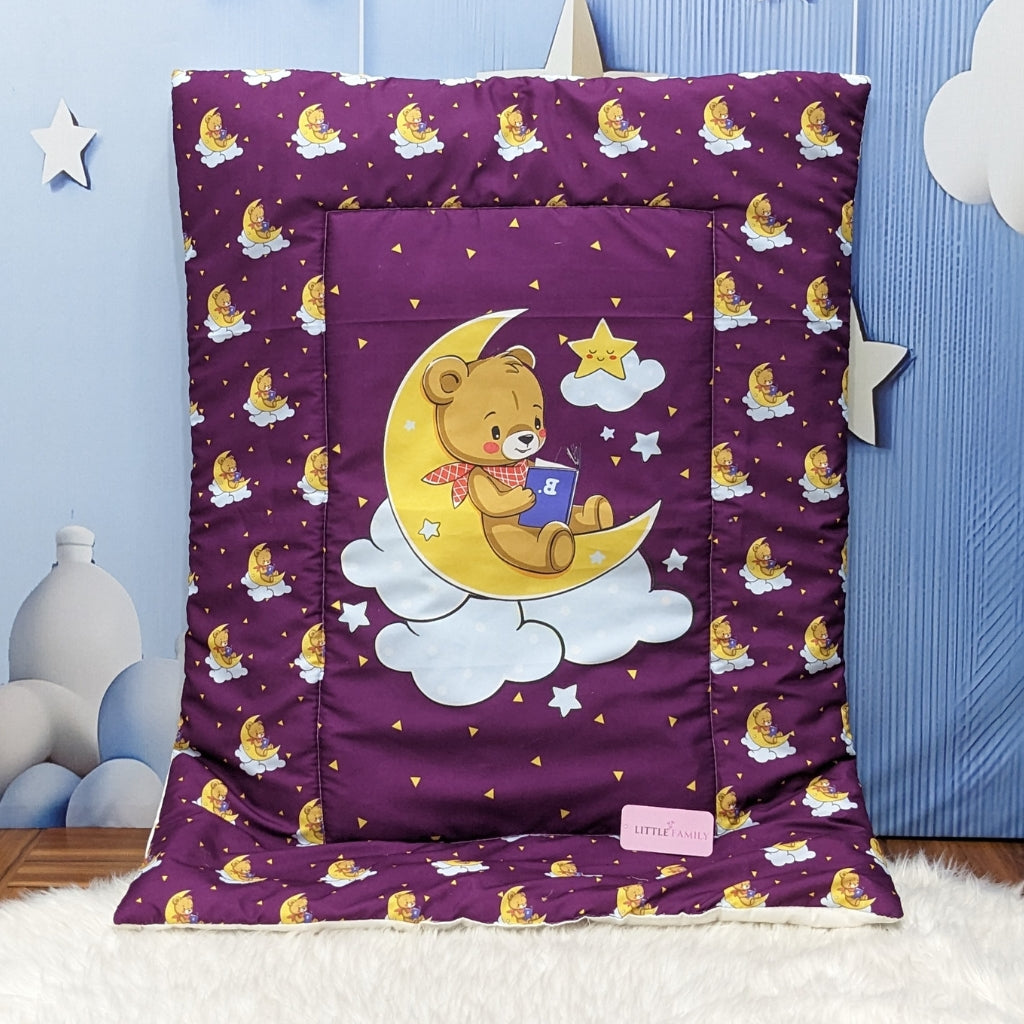 "Teddy On Moon" Baby 8 PC'S Bedding Set - (Berry Purple) | Large
