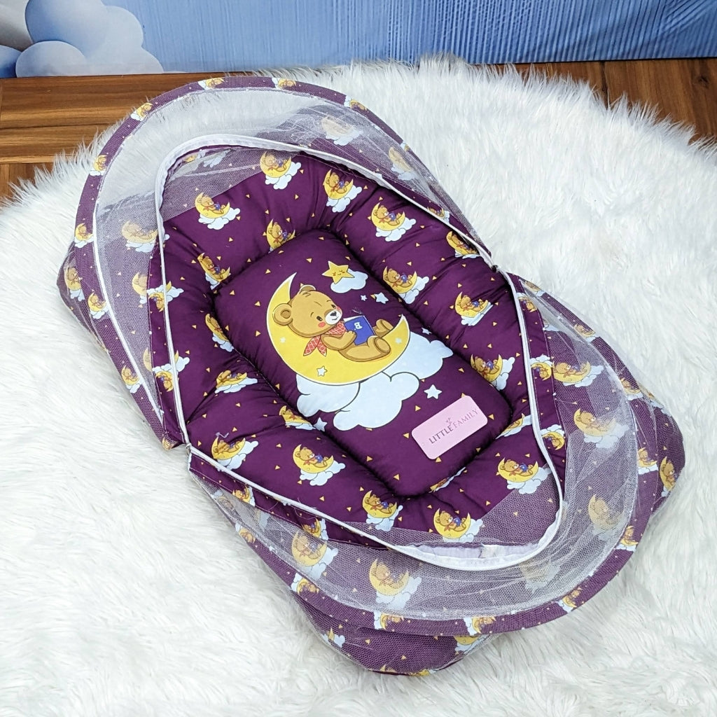 "Teddy On Moon" Baby 8 PC'S Bedding Set - (Berry Purple) | Large