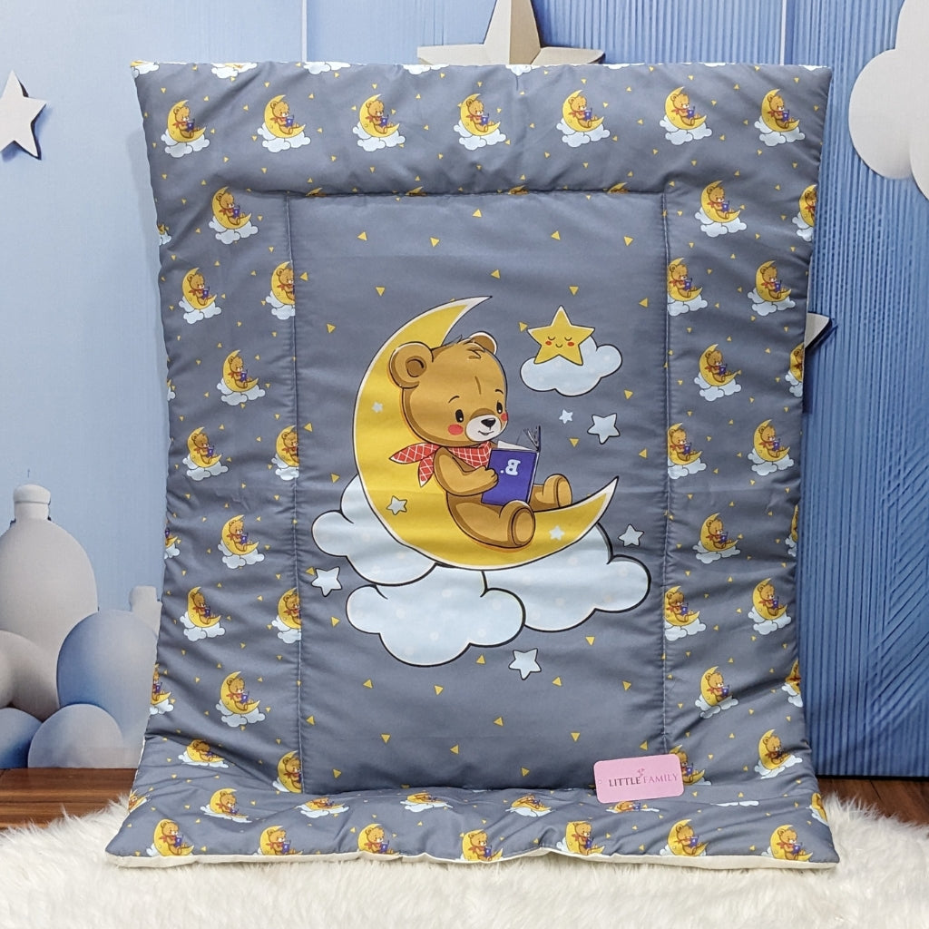 "Teddy On Moon" Baby 8 PC'S Bedding Set - (Grey) | Large