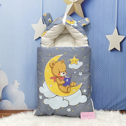 "Teddy On Moon" Baby 8 PC'S Bedding Set - (Grey) | Large