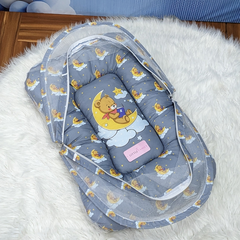 "Teddy On Moon" Baby 8 PC'S Bedding Set - (Grey) | Large