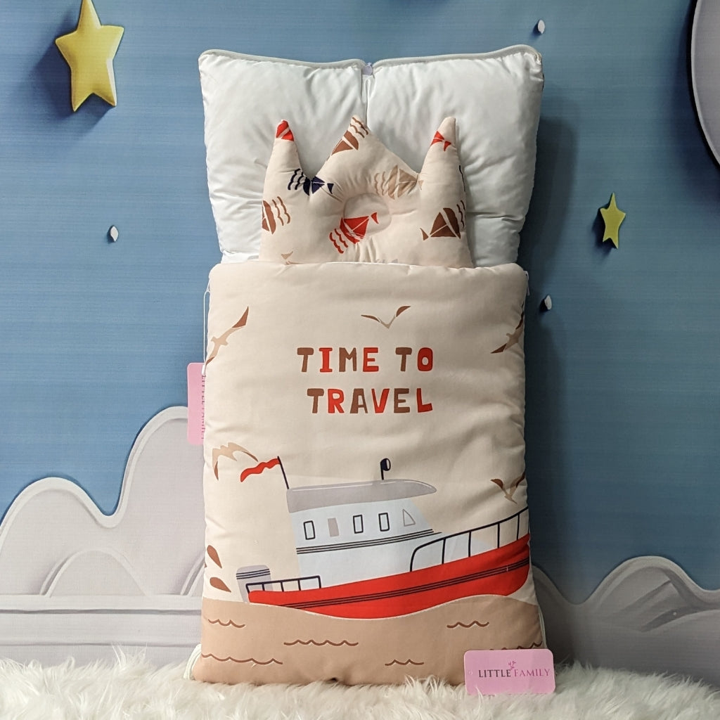 "Time To Travel" Theme Newborn Baby Carry Nest - Soft Poly Cotton | Soft Brown