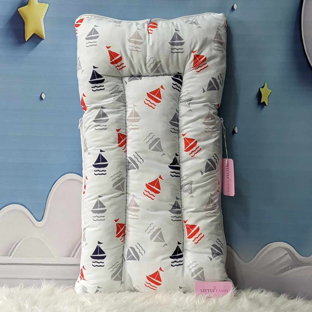 "Time To Travel" Theme Newborn Baby Carry Nest - Soft Poly Cotton | Soft Grey