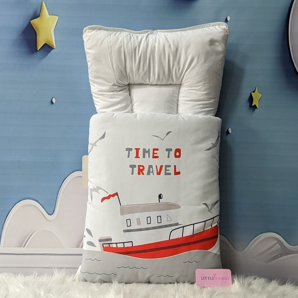 "Time To Travel" Theme Newborn Baby Carry Nest - Soft Poly Cotton | Soft Grey