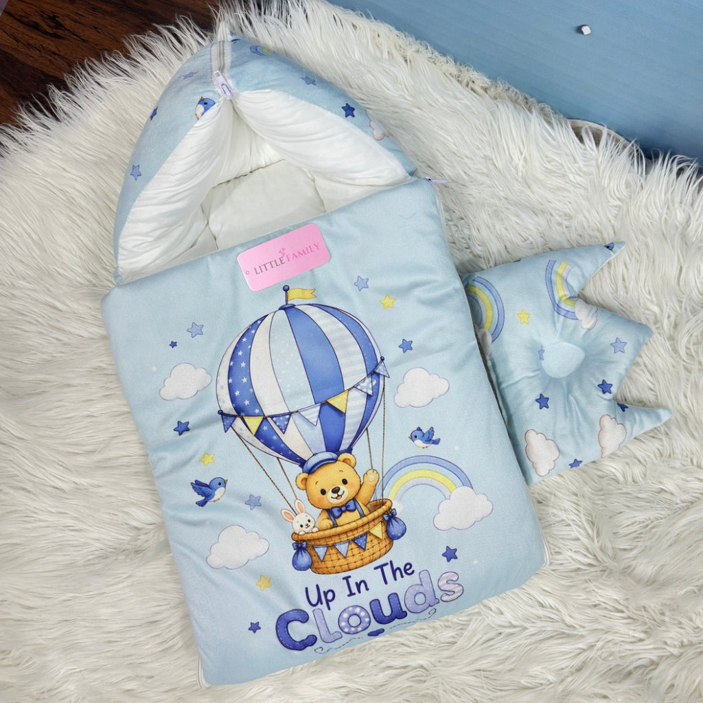 Premium Velvet Baby Carry Nest | "Up In The Clouds" Edition – Sky Blue