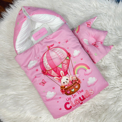 Premium Velvet Baby Carry Nest | "Up In The Clouds" Edition – Pink