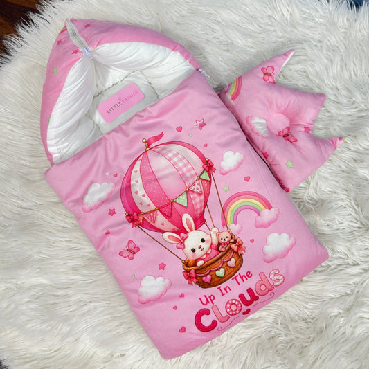 Premium Velvet Baby Carry Nest | "Up In The Clouds" Edition – Pink