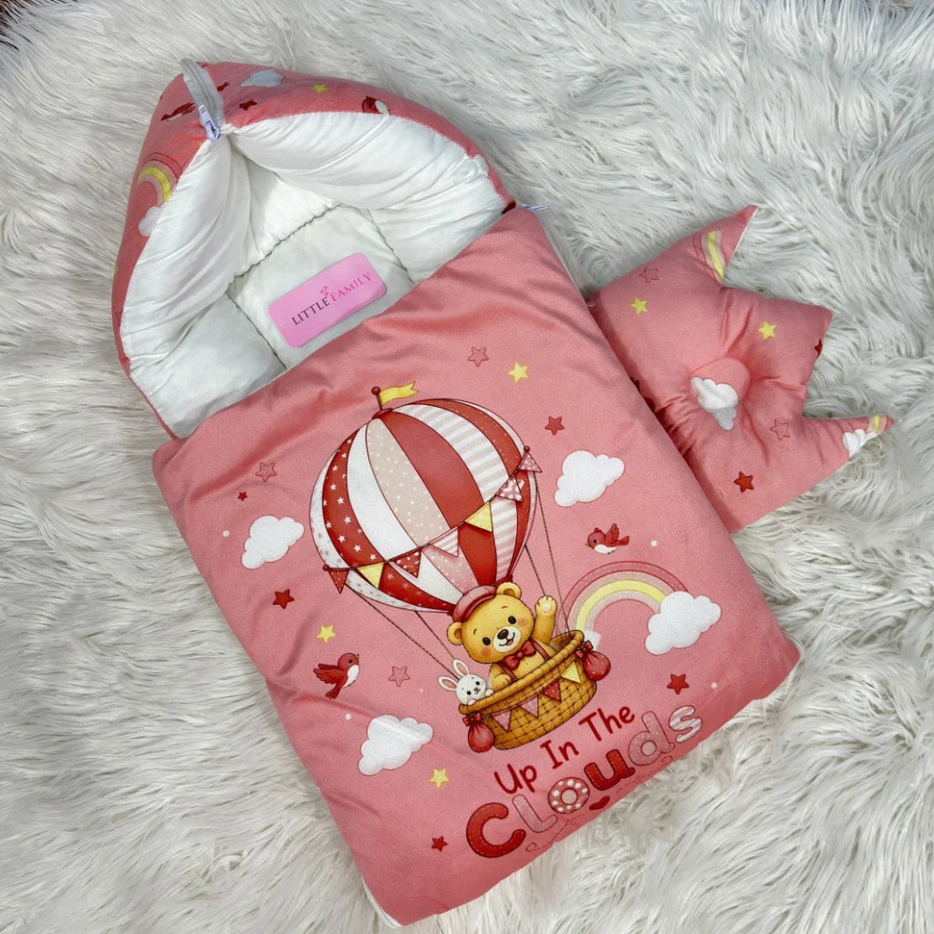 Premium Velvet Baby Carry Nest | "Up In The Clouds" Edition – Peachy Pink