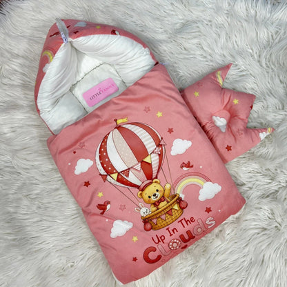 Premium Velvet Baby Carry Nest | "Up In The Clouds" Edition – Peachy Pink