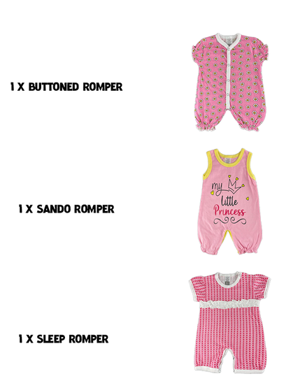 3-Piece Baby Girl Sleep Suit Set – “Little Princess”
