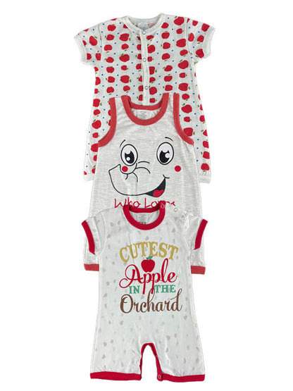 3-Piece Baby Sleep Suit Set – Grey Mix