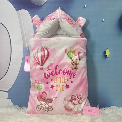 Premium 7-Piece Velvet Baby Bedding Set | "Welcome Little One" Edition - Pink